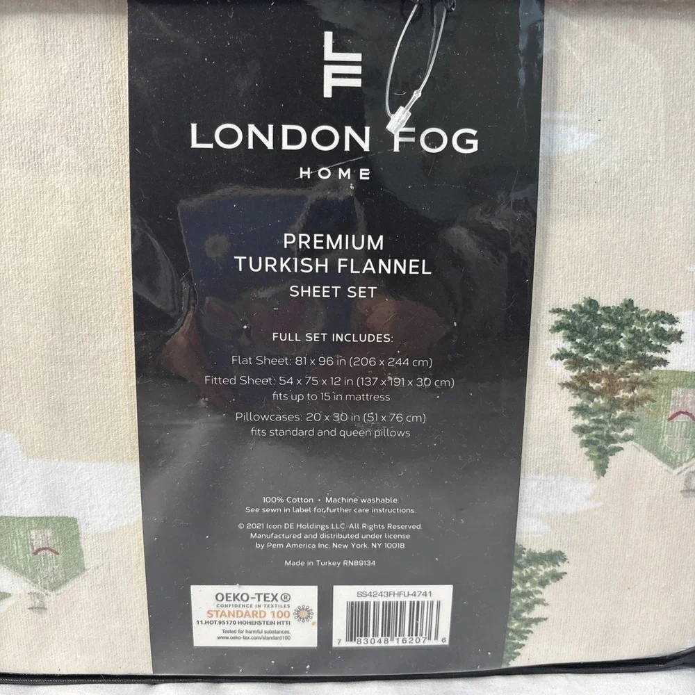 London Fog Home Premium Turkish Full Flannel Sheet‎ Set Winter Cabin Cottage